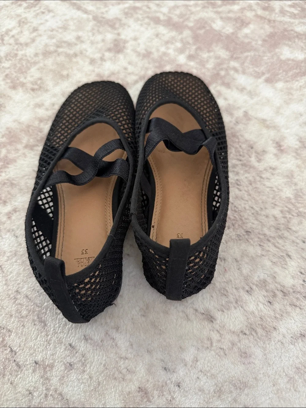 Zara Black Mesh Cross-Strap Girls Ballet Flats